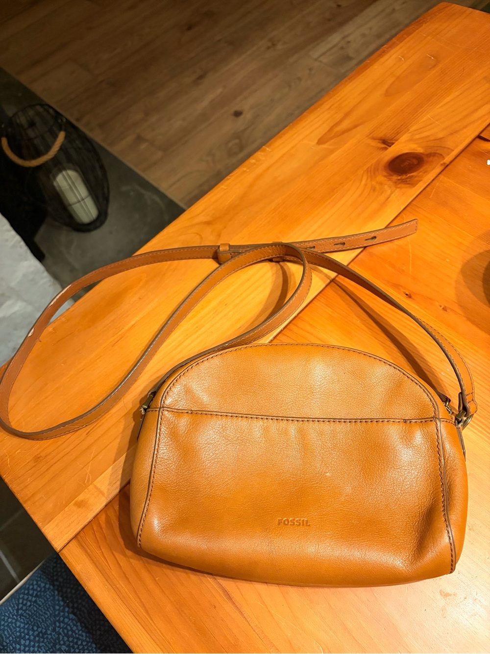 Fossil Leather Crossbody Bag in Cognac Brown
